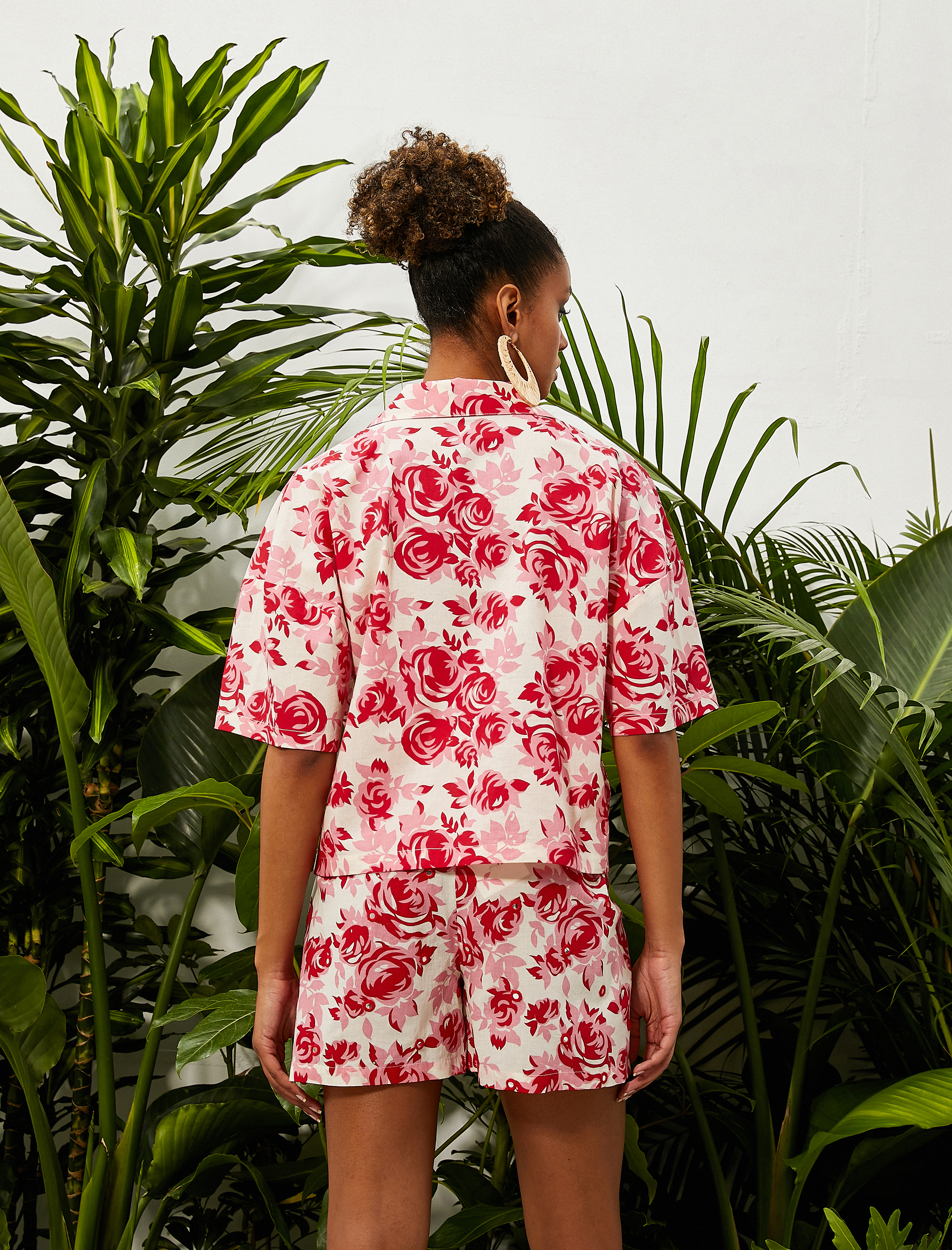 Tropikal Baskılı Kısa Kollu Gömlek Klasik Yaka