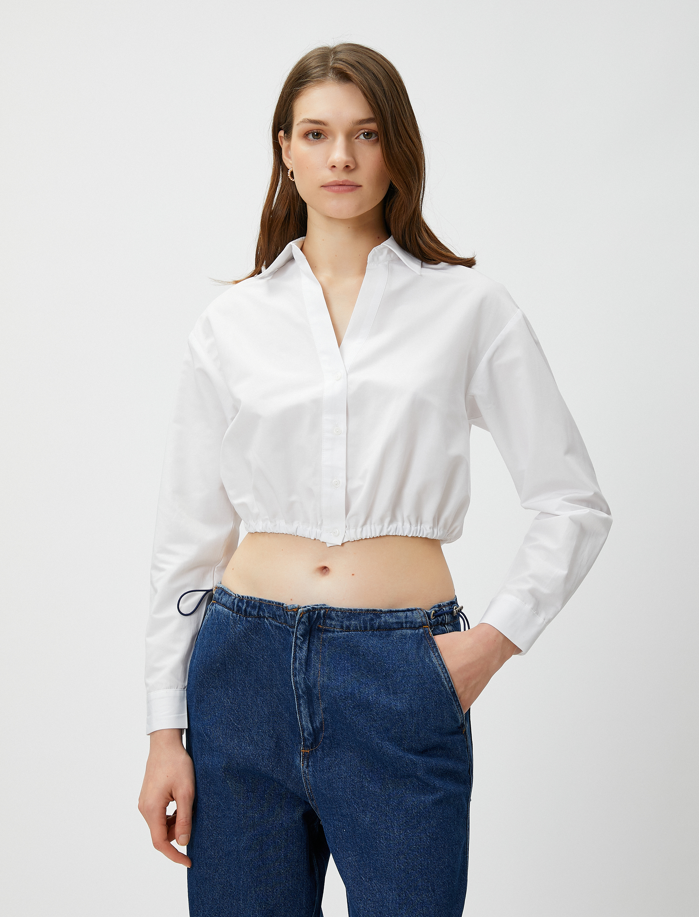   Crop Gömlek Sırt Detaylı Beli Lastikli