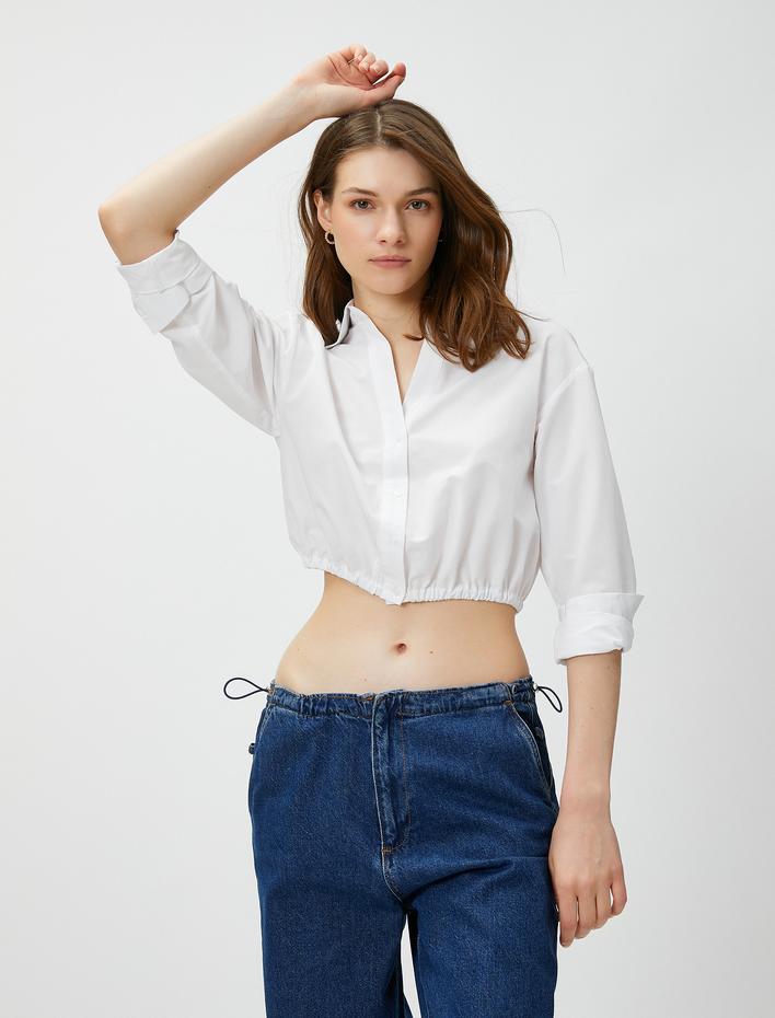  Crop Gömlek Sırt Detaylı Beli Lastikli