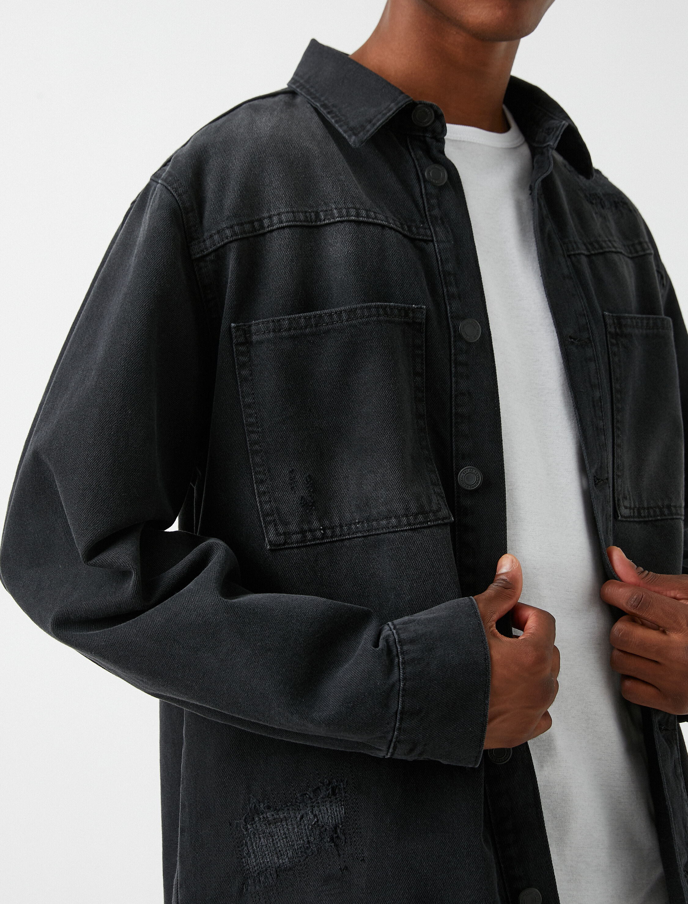   Cepli Kot Gömlek Klasik Yaka Yırtık Detaylı