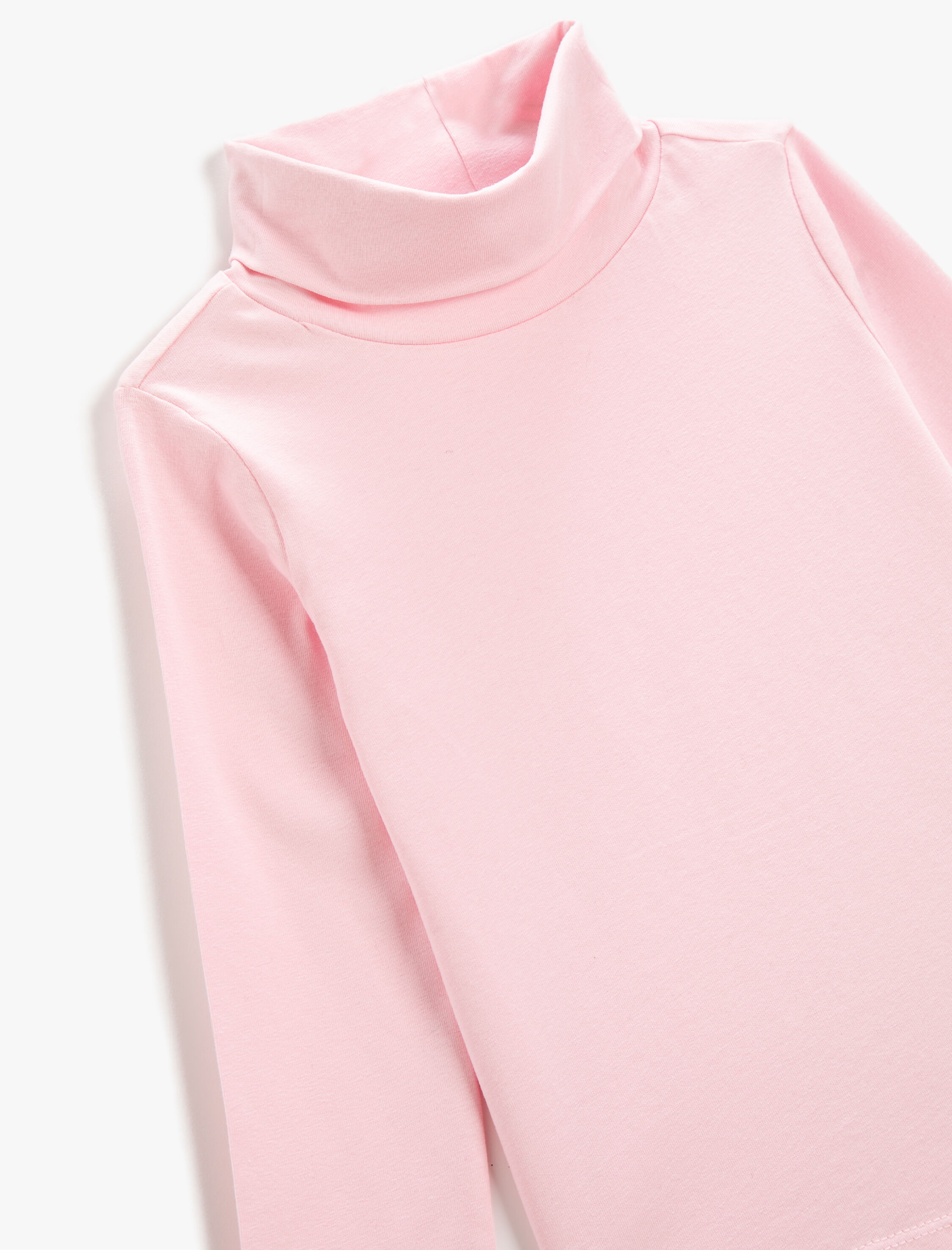  Kız Çocuk Basic Yarım Balıkçı Yaka Tişört Uzun Kollu Pamuklu