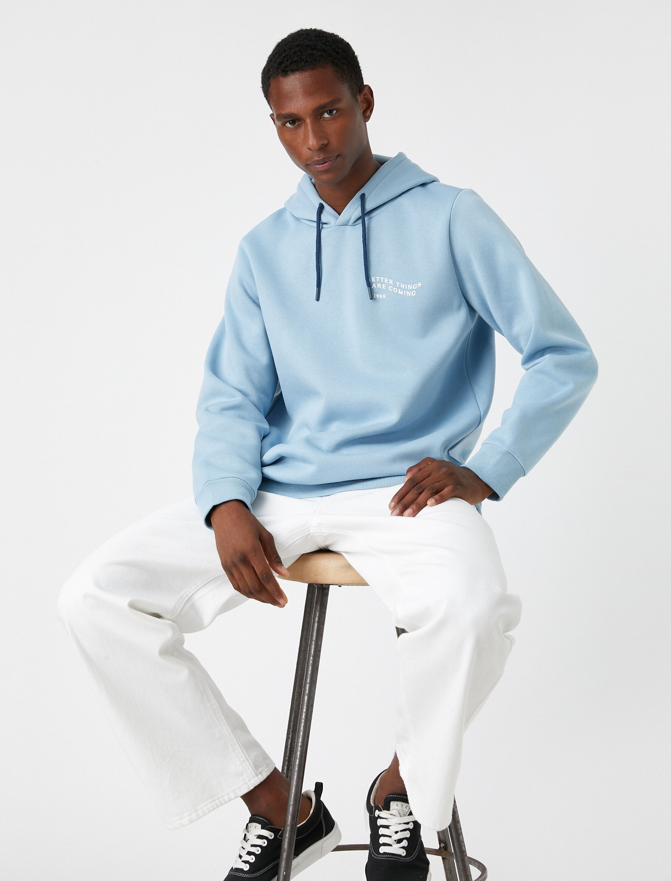   Baskılı Kapşonlu Sweatshirt Şardonlu