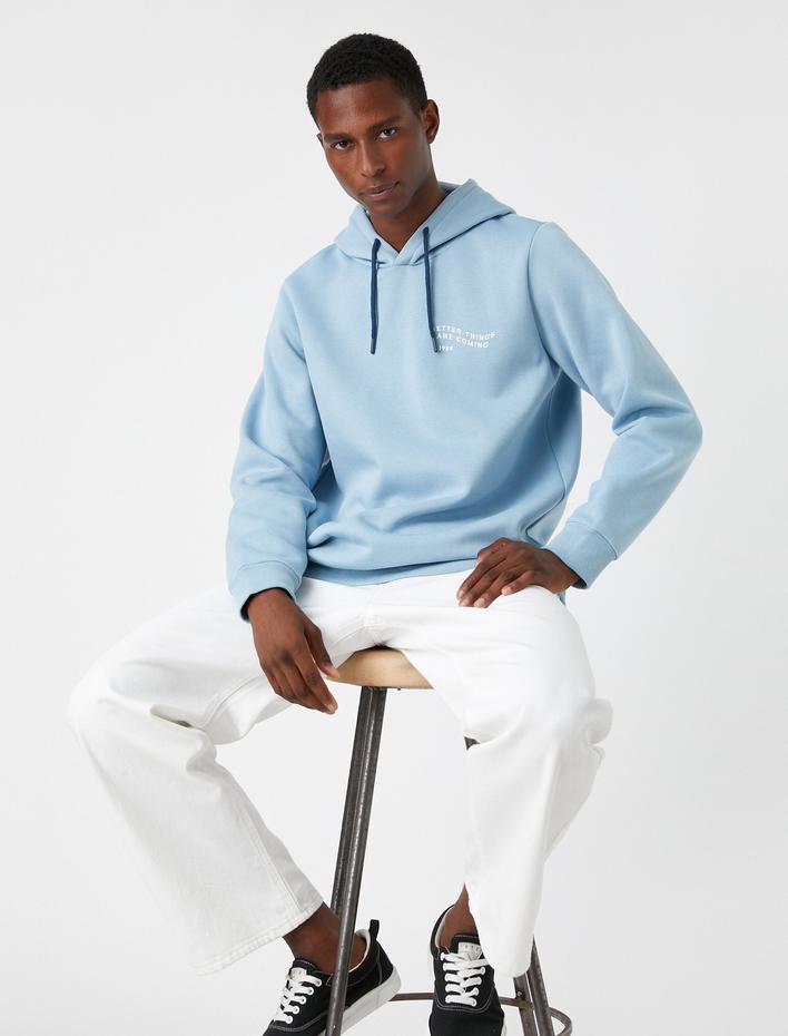  Baskılı Kapşonlu Sweatshirt Şardonlu