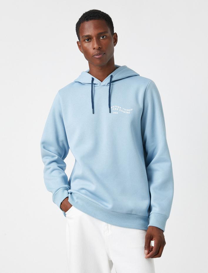  Baskılı Kapşonlu Sweatshirt Şardonlu