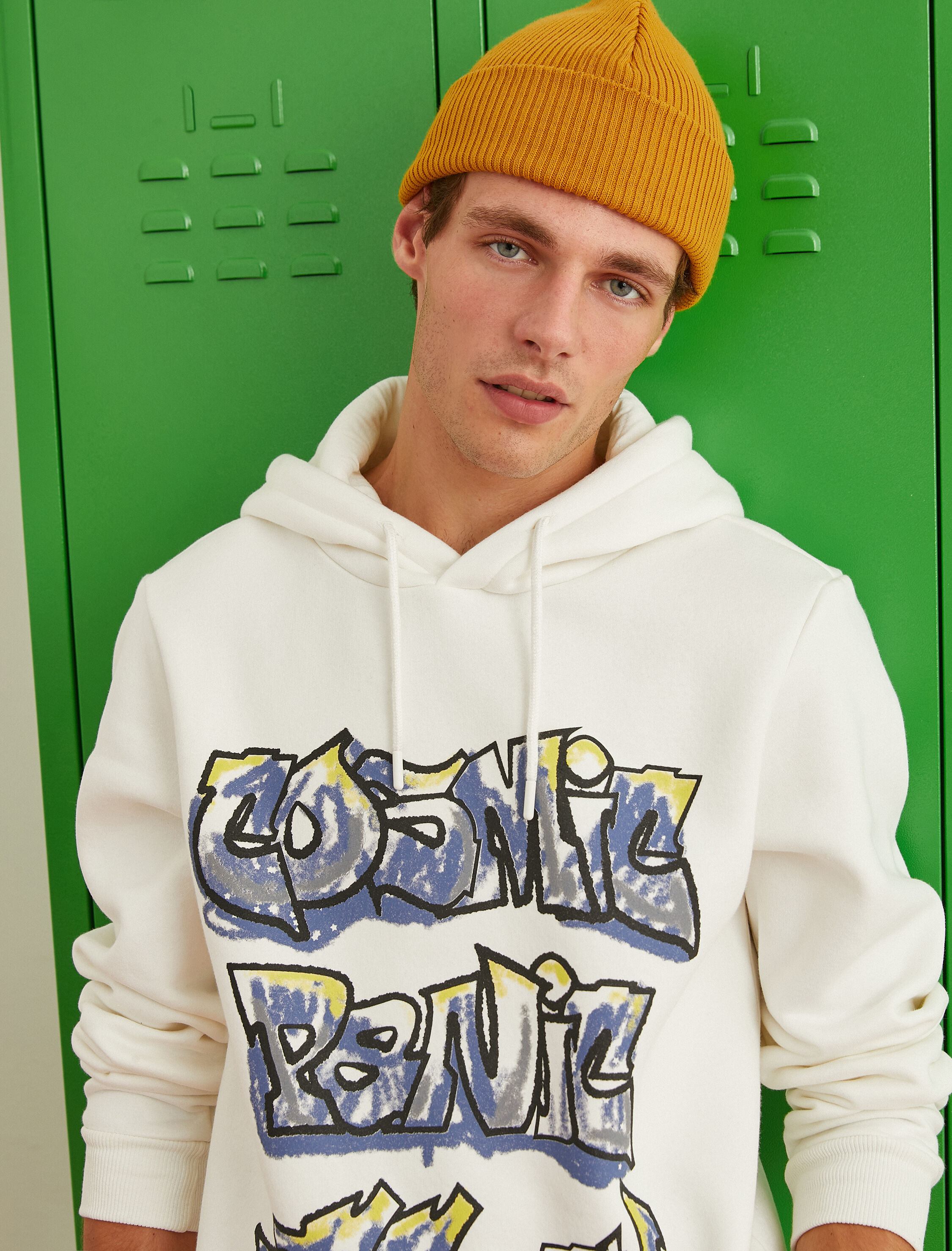   Grafiti Baskılı Sweatshirt Şardonlu Kapşonlu