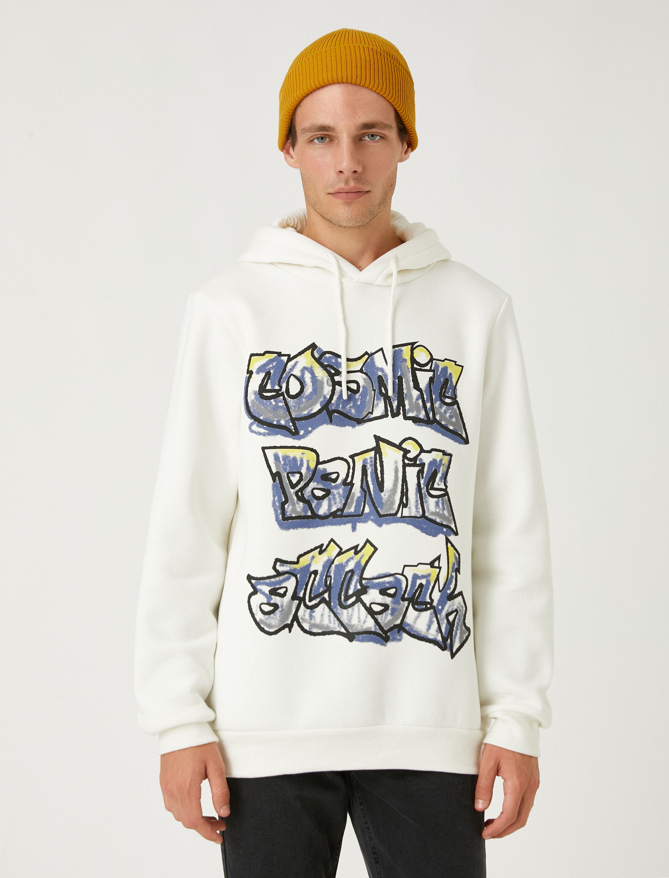   Grafiti Baskılı Sweatshirt Şardonlu Kapşonlu