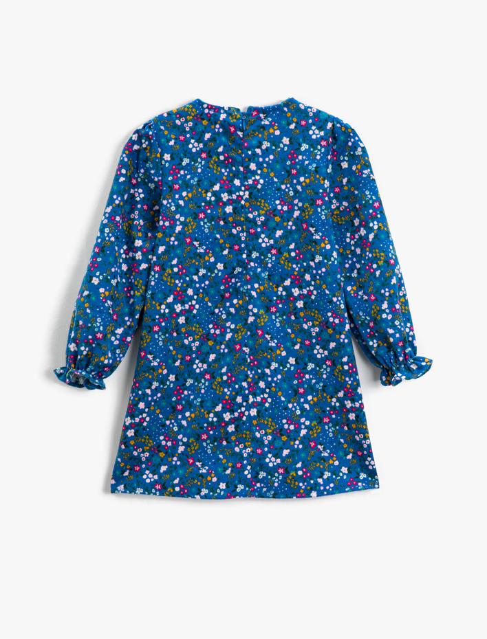 Kız Çocuk Uzun Kollu Çiçekli Elbise Pamuklu