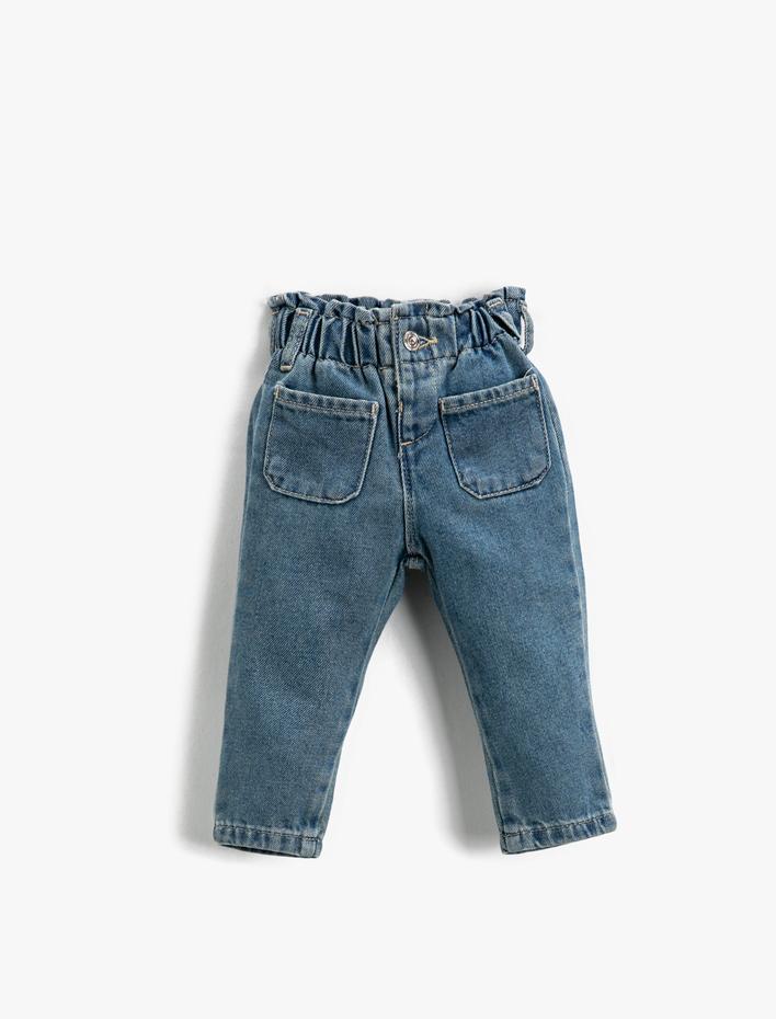 Kız Bebek Kot Pantolon Beli Lastikli Cepli