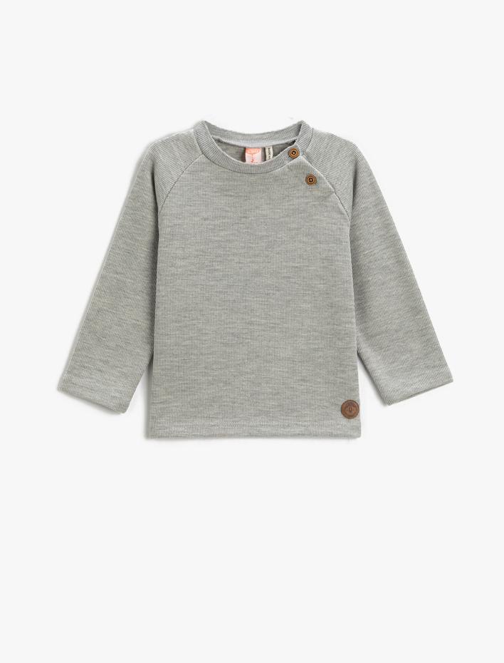 Erkek Bebek Basic Ribanalı Düğme Detaylı Sweatshirt Pamuklu