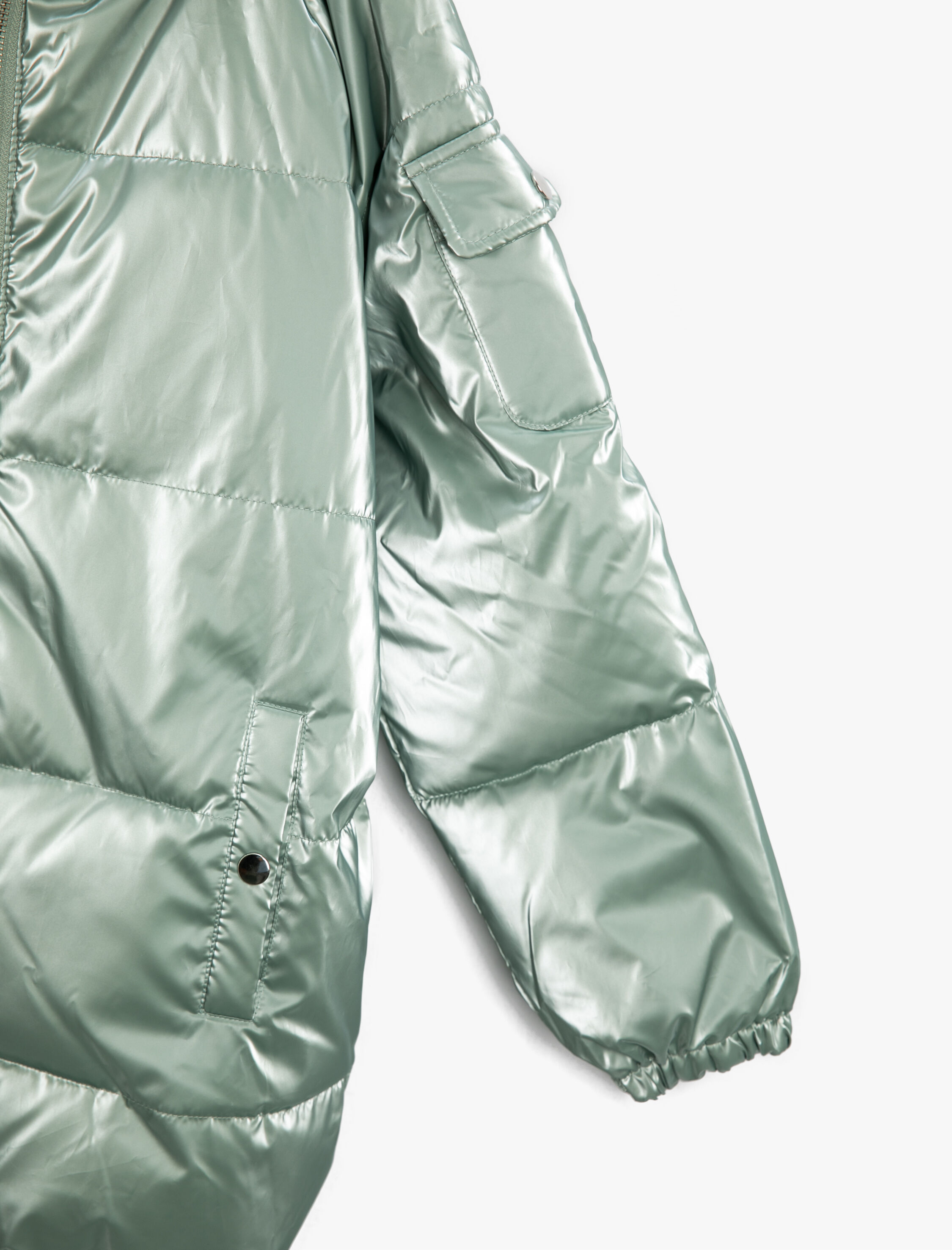  Kız Çocuk Uzun Parlak Şişme Mont Kapüşonlu Suni Kürk Detaylı