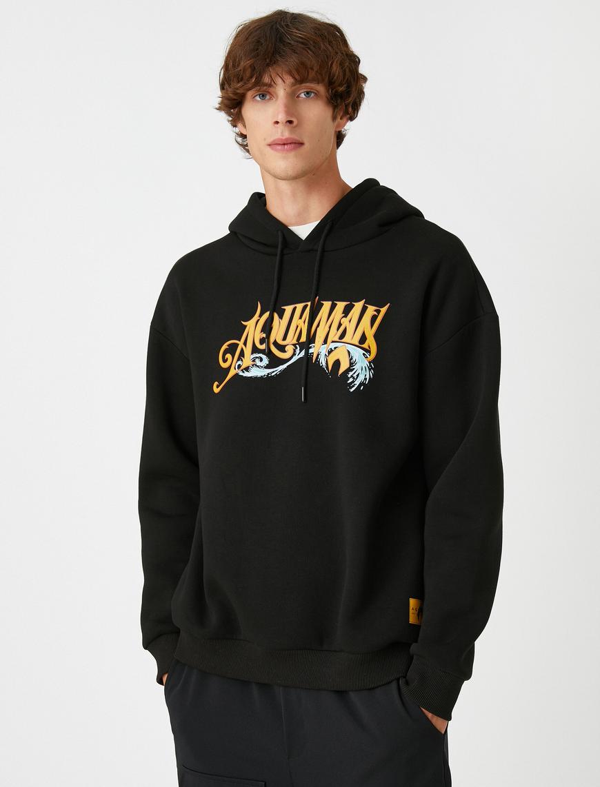   Aquaman Kapşonlu Oversize Sweatshirt Şardonlu Lisanslı Baskılı