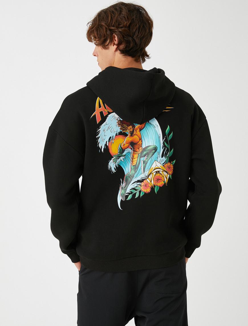   Aquaman Kapşonlu Oversize Sweatshirt Şardonlu Lisanslı Baskılı