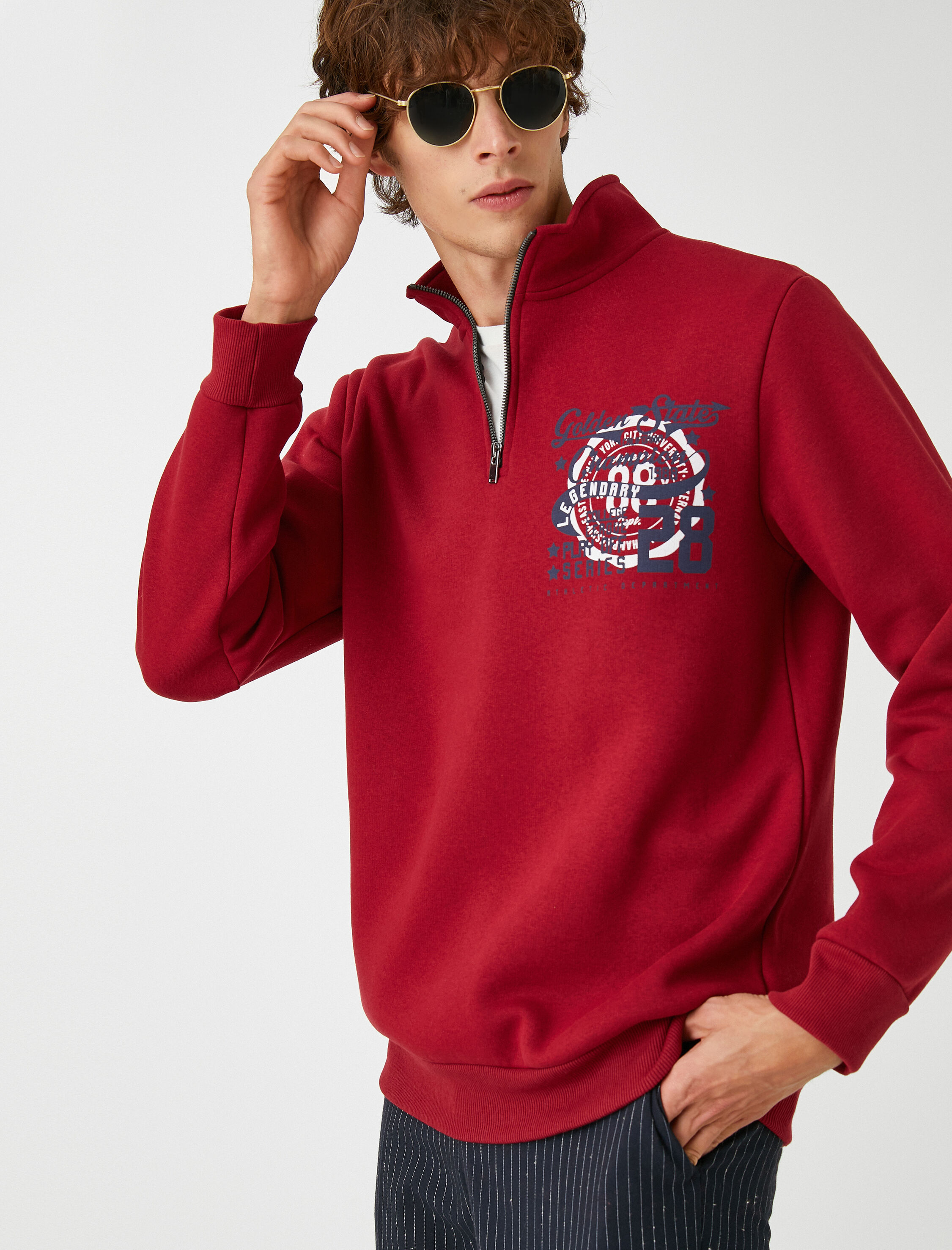   Kolej Sweatshirt Şardonlu Dik Yaka Fermuar Detaylı