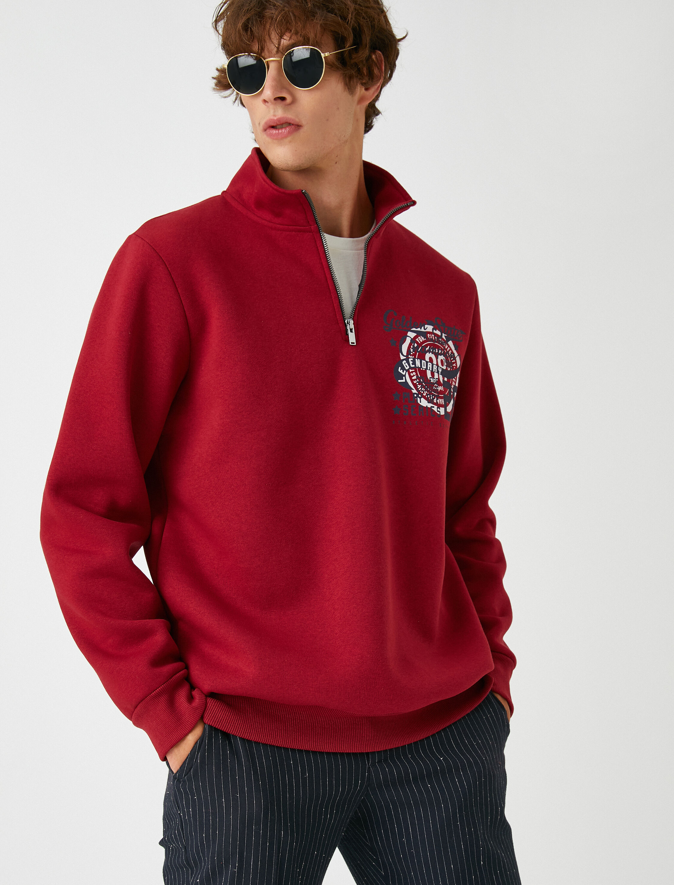   Kolej Sweatshirt Şardonlu Dik Yaka Fermuar Detaylı