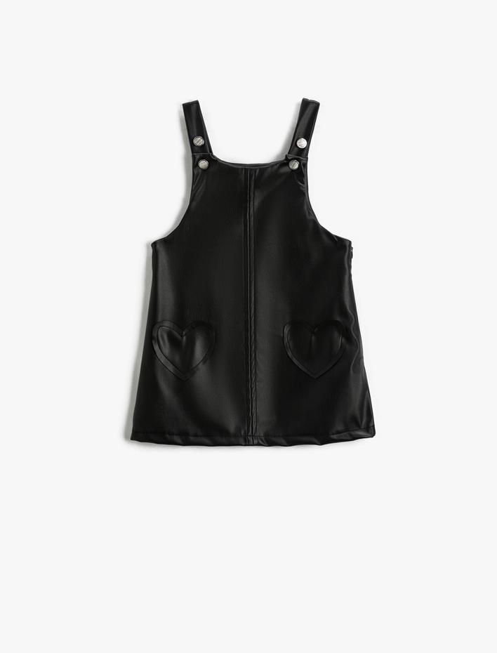 Kız Bebek Deri Görünümlü Salopet Elbise