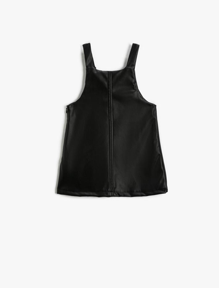 Kız Bebek Deri Görünümlü Salopet Elbise