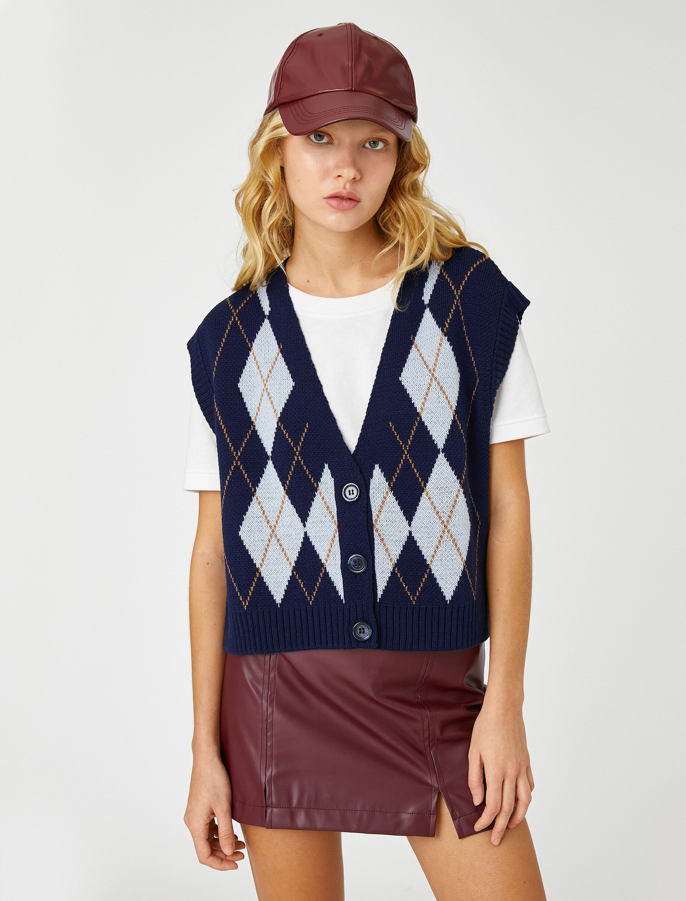   Crop Süveter V yaka Düğmeli