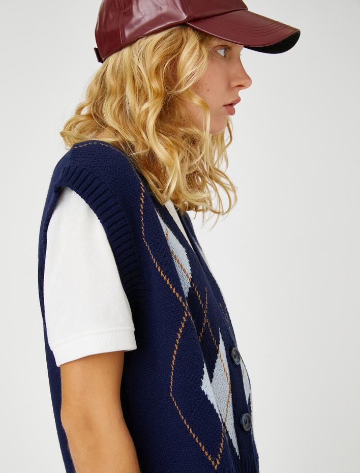  Crop Süveter V yaka Düğmeli