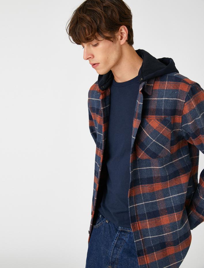  Ekoseli Oduncu Gömleği Kapşonlu Cep Detaylı