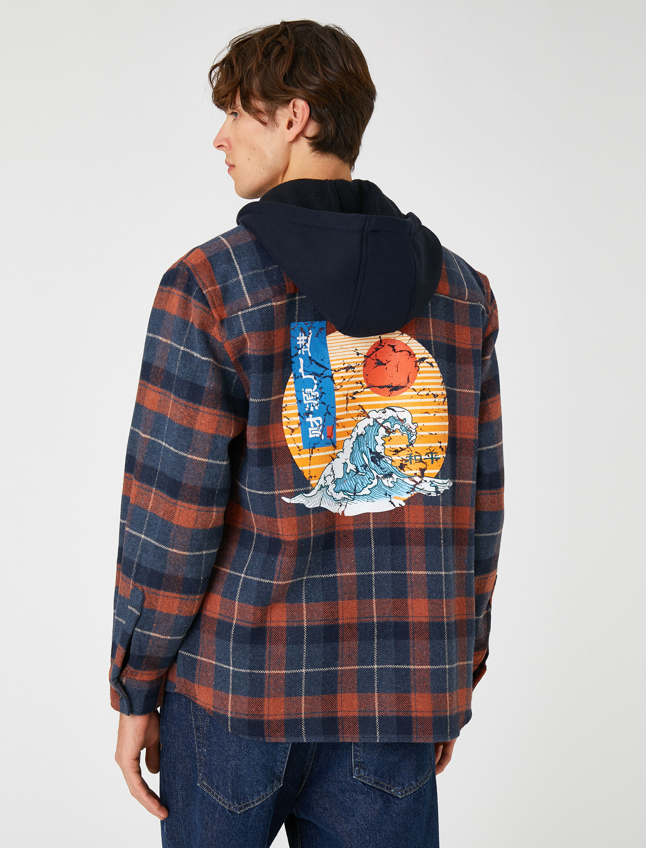   Ekoseli Oduncu Gömleği Kapşonlu Cep Detaylı