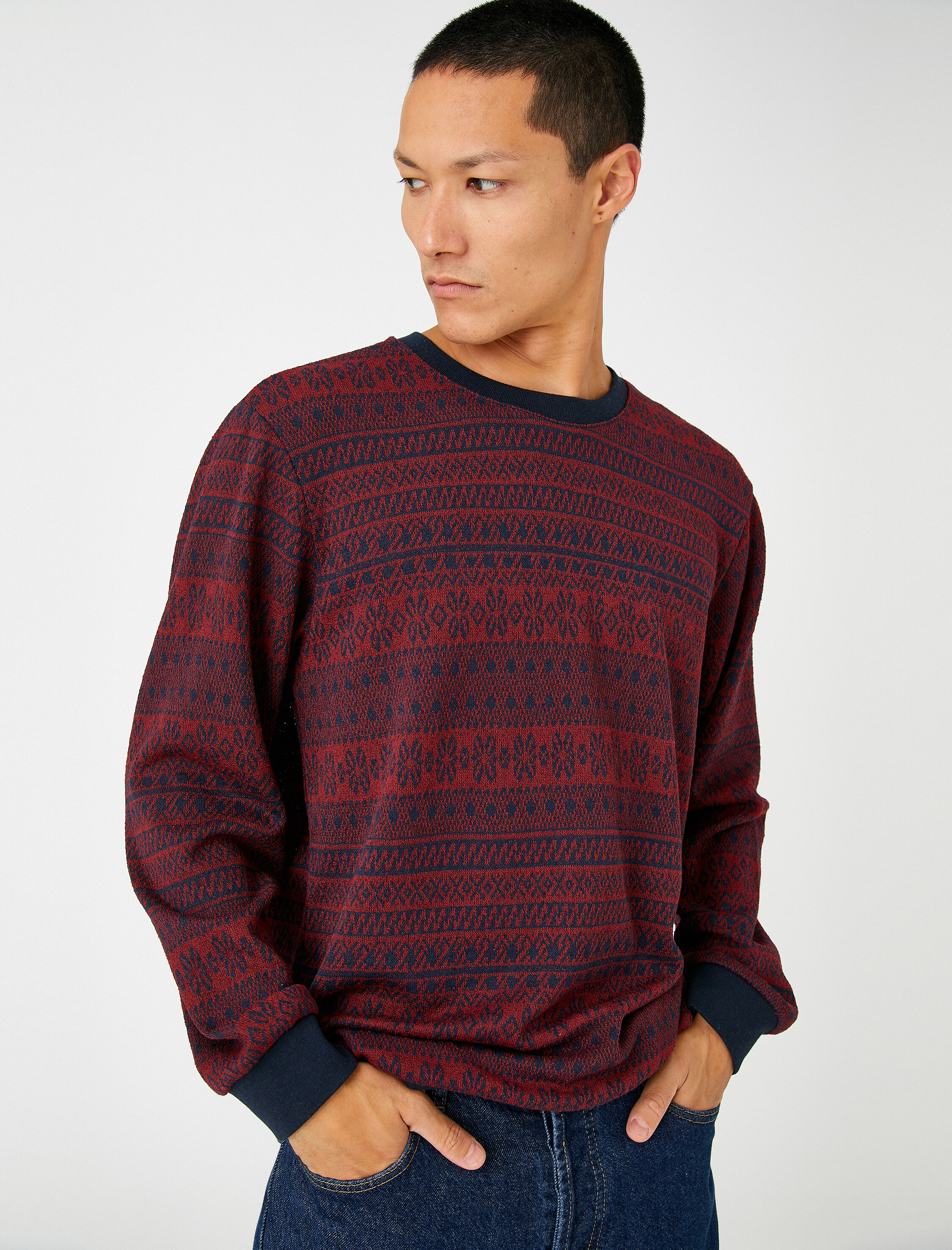   Basic Jakarlı Kazak Bisiklet Yaka Uzun Kollu