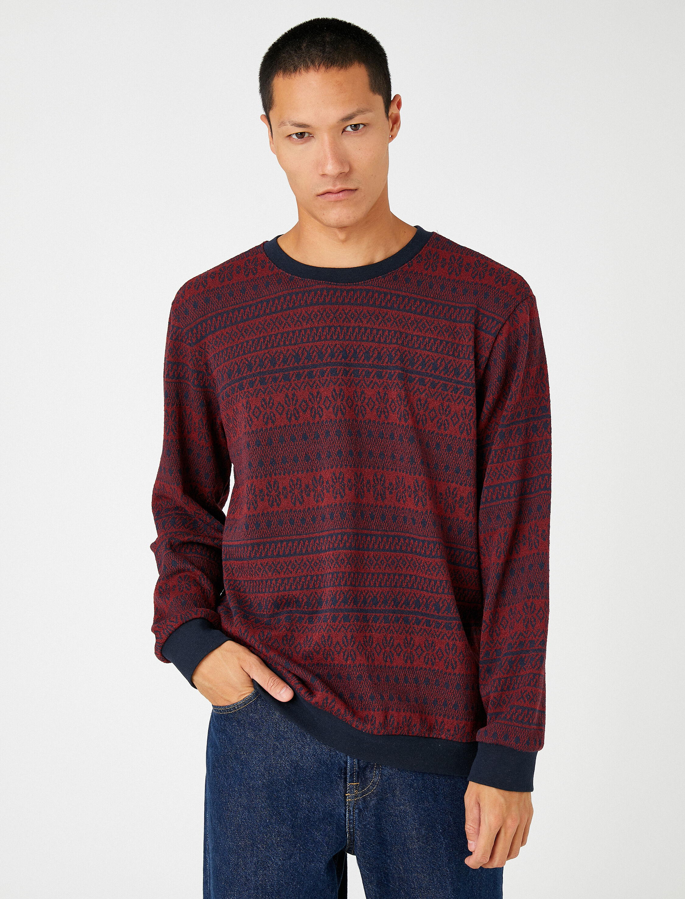   Basic Jakarlı Kazak Bisiklet Yaka Uzun Kollu