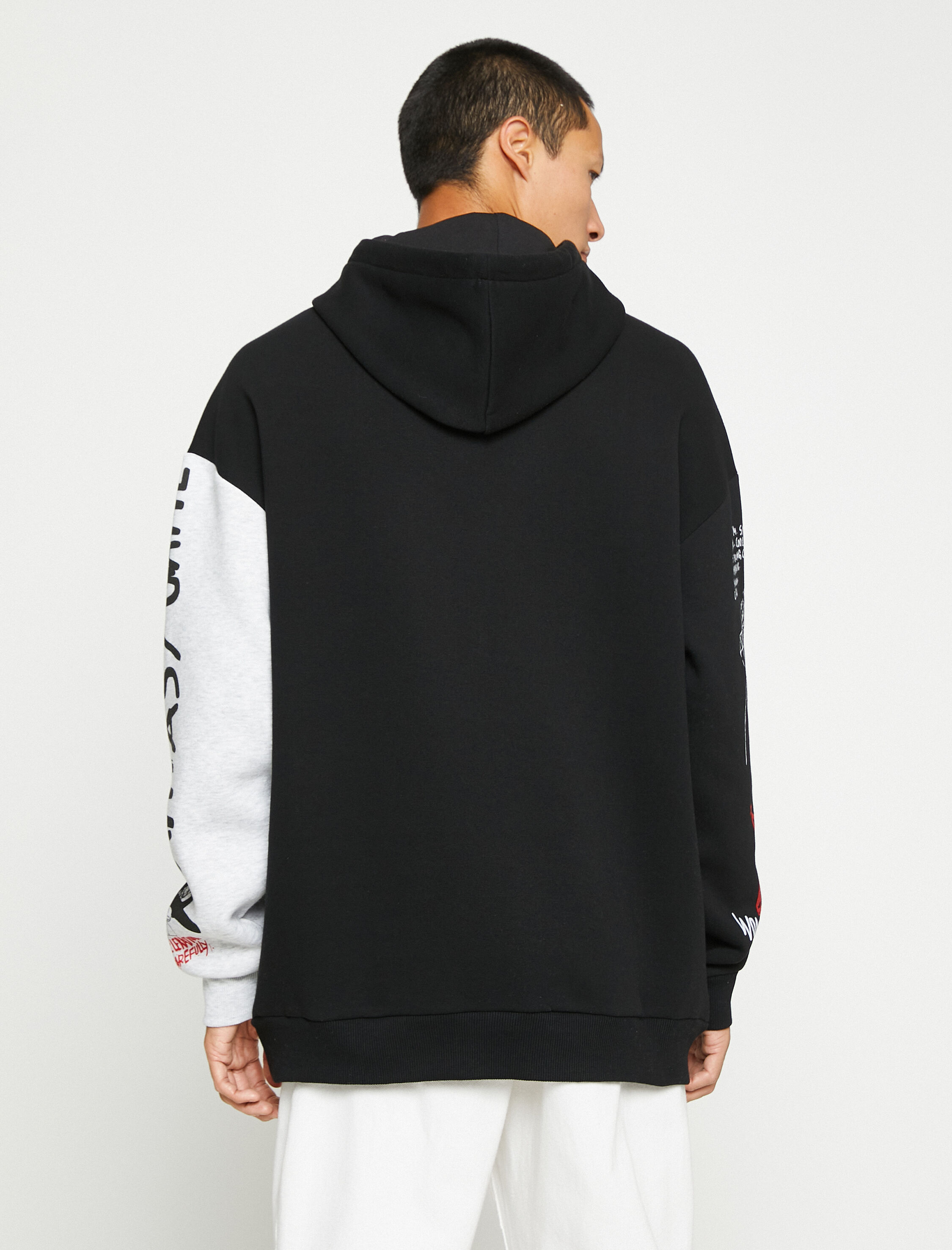 Kapşonlu Oversize Sweatshirt Şardonlu Kuru Kafa Baskılı