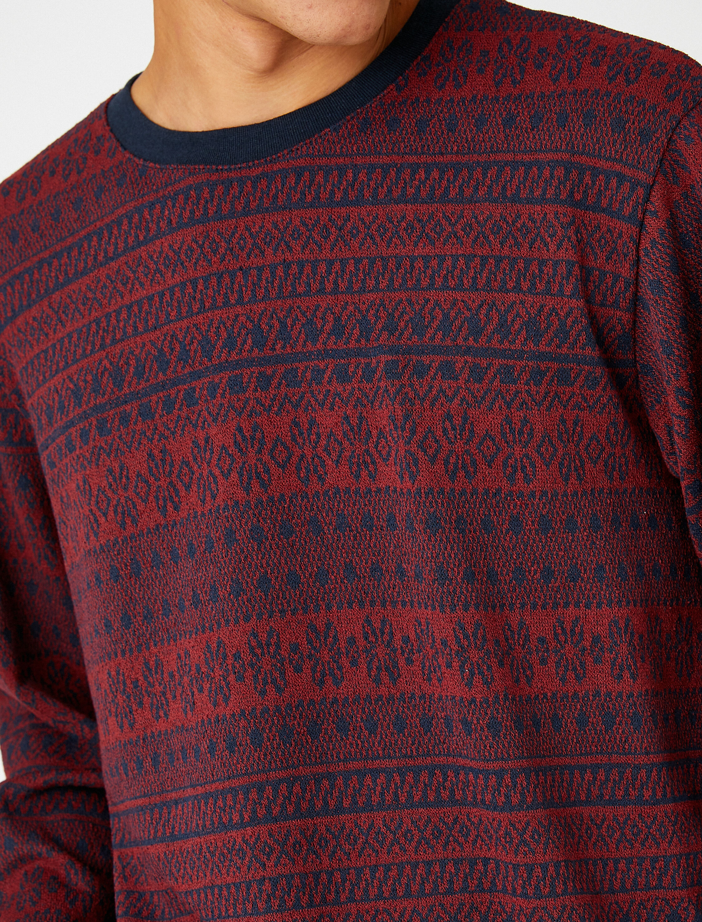   Basic Jakarlı Kazak Bisiklet Yaka Uzun Kollu