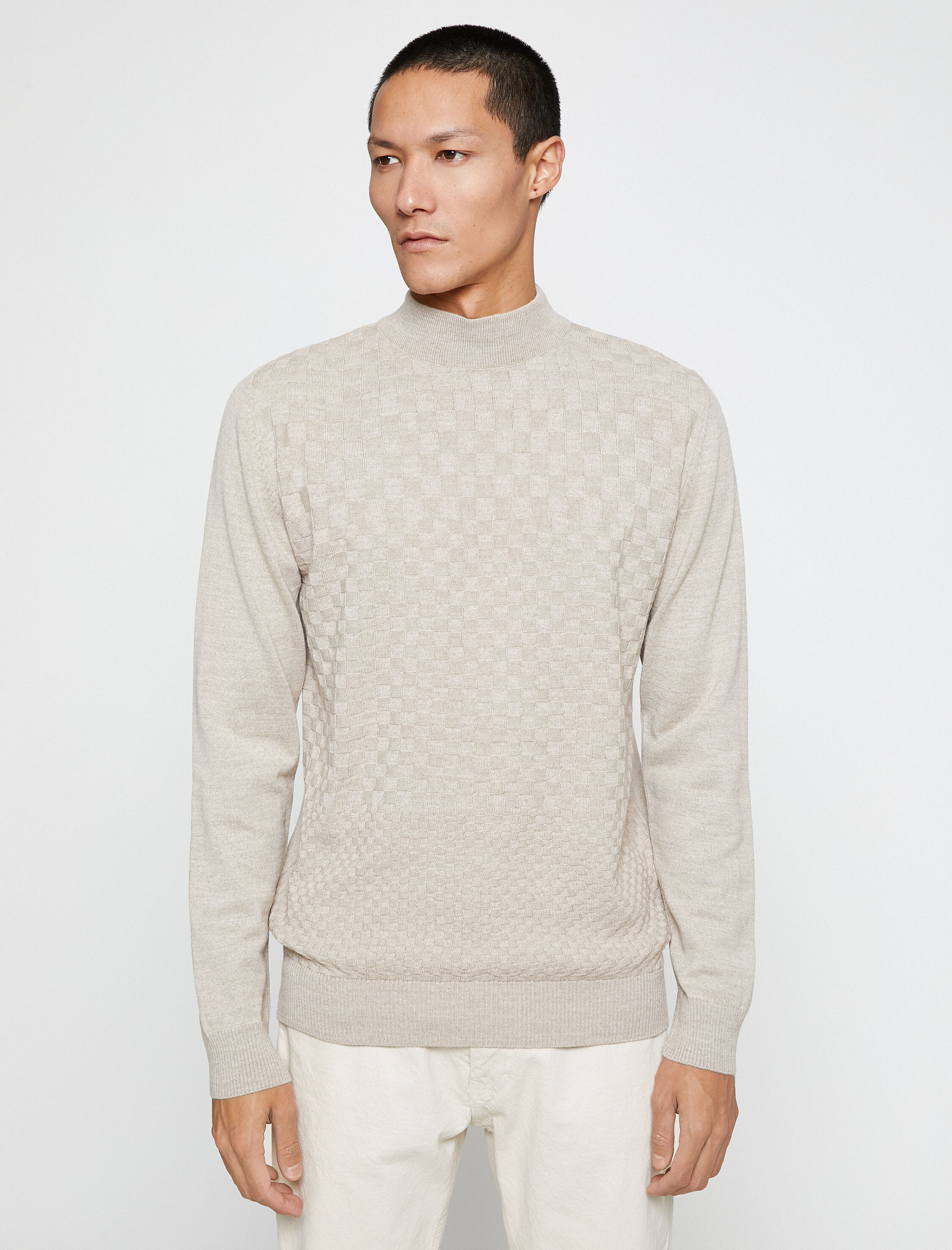   Basic Triko Kazak Yarım Balıkçı Yaka Uzun Kollu Geometrik Desenli