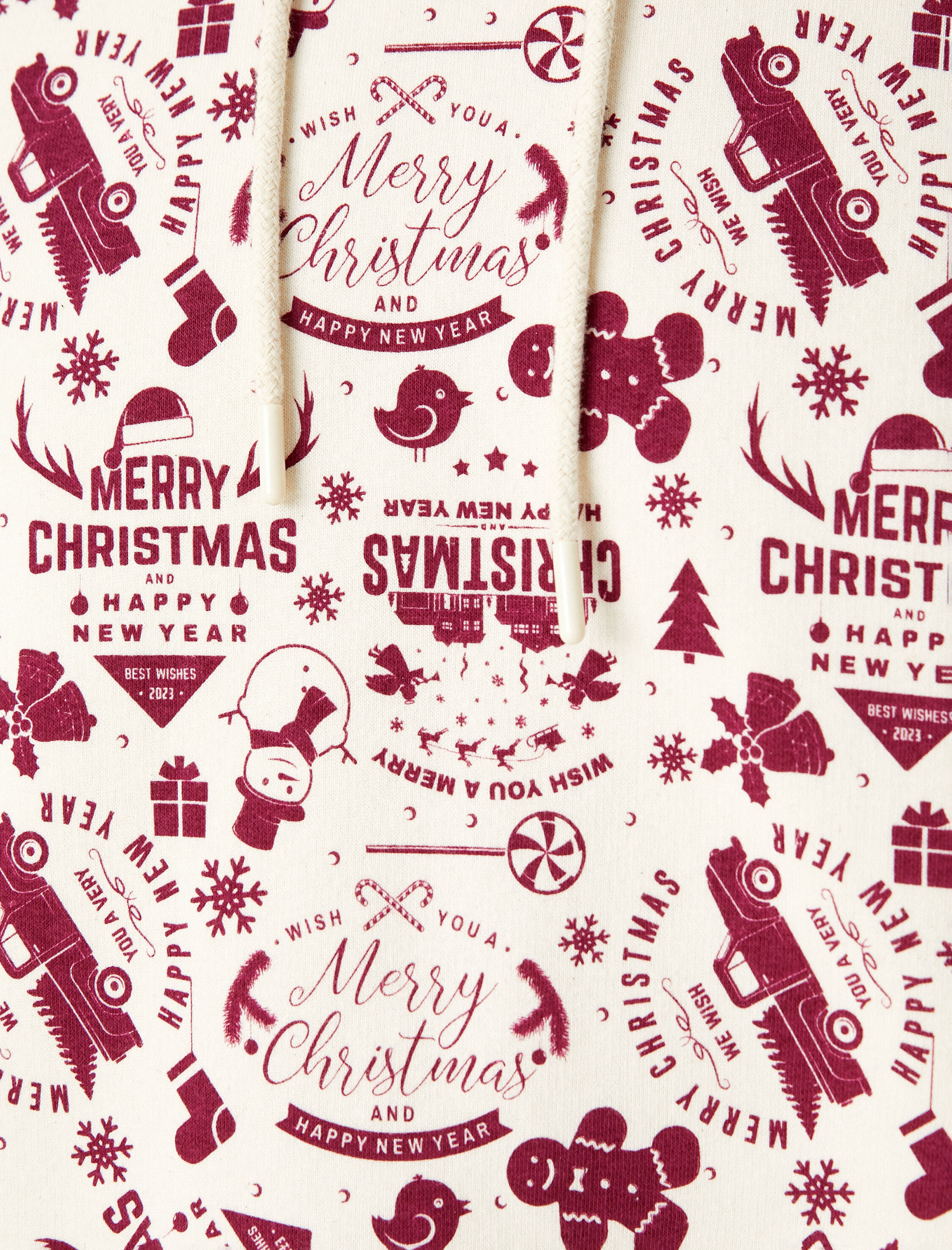   Yılbaşı Temalı Oversize Kapşonlu Sweatshirt Baskılı Uzun Kollu  Şardonlu