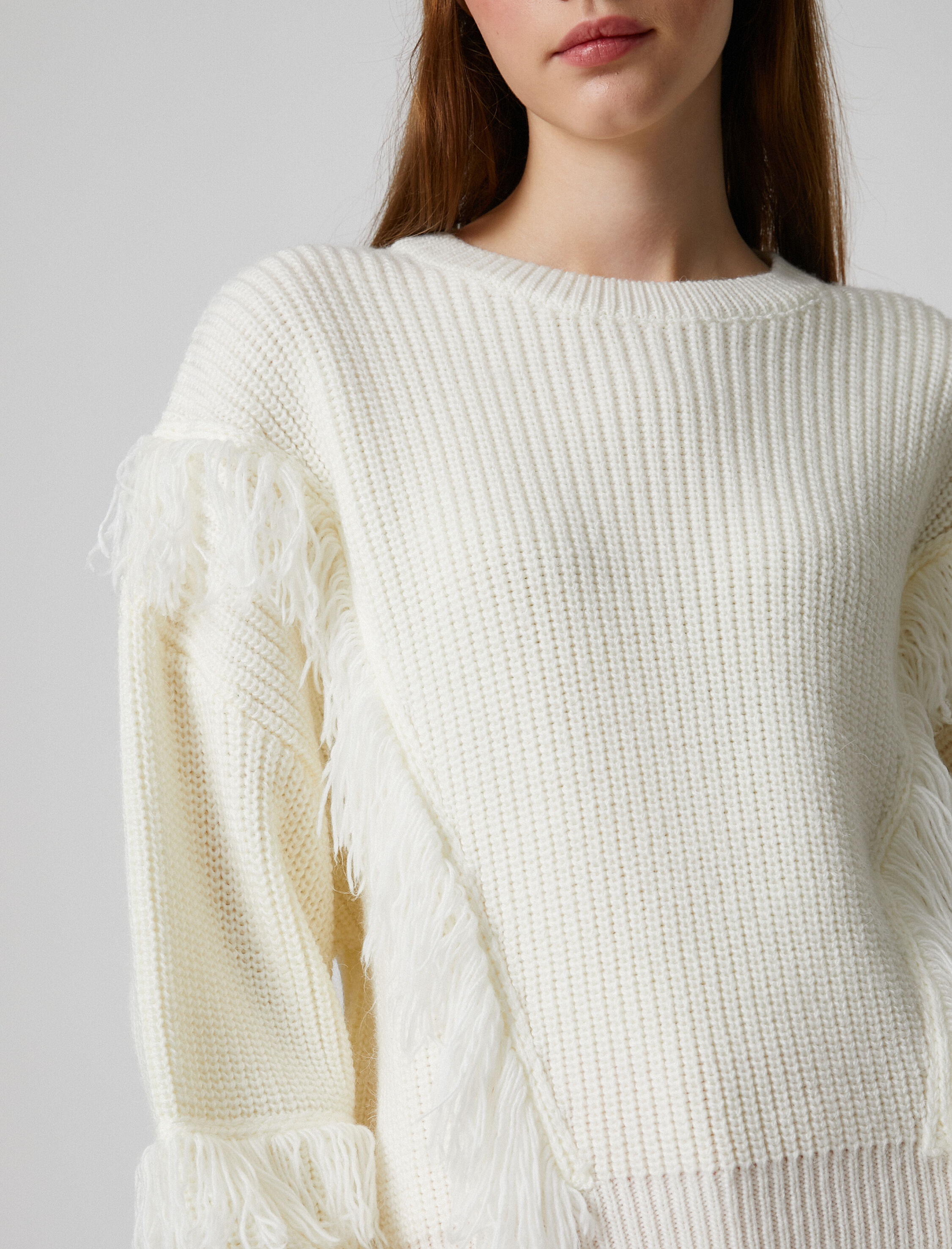   Bisiklet Yaka Triko Kazak Uzun Kollu Örgü Püskül Detaylı