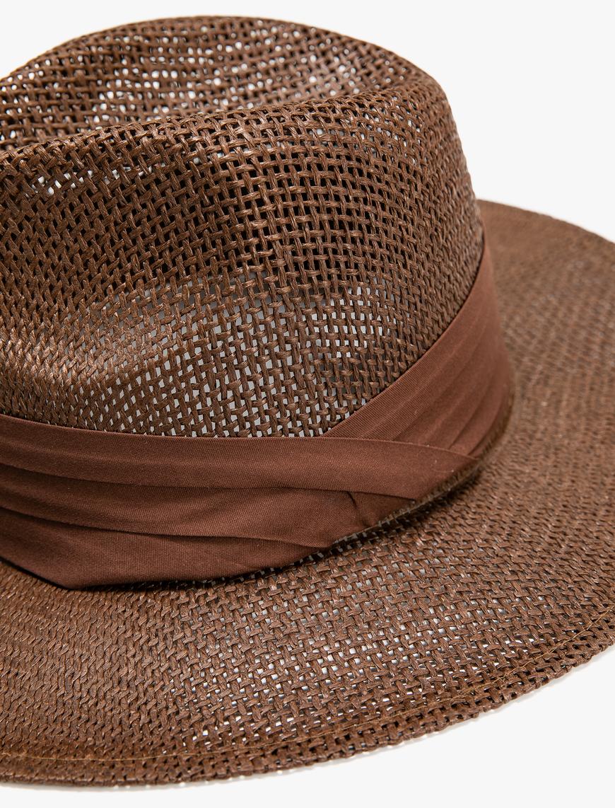  Kadın Hasır Fötr Şapka Kumaş Drape Detaylı