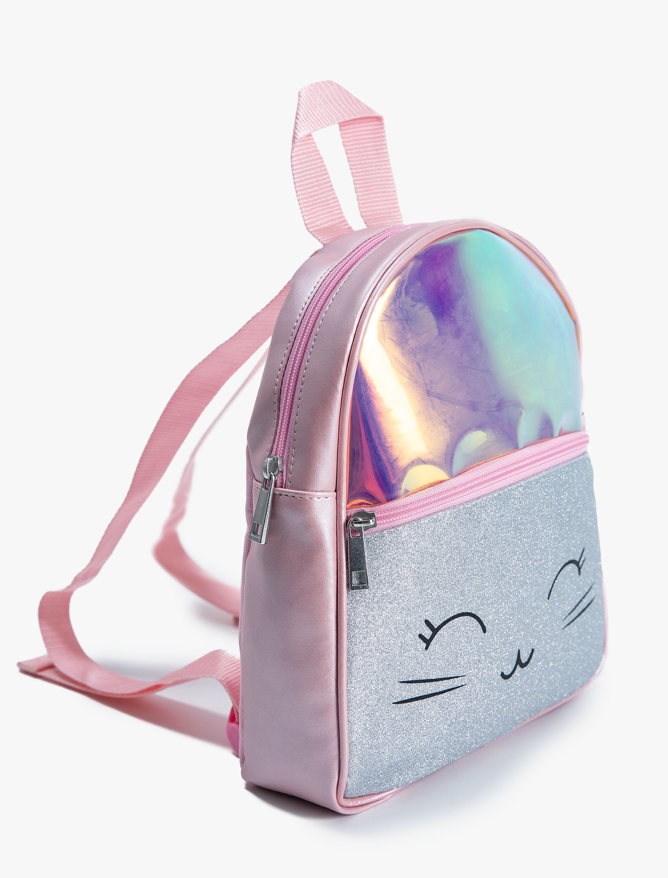  Kız Çocuk Parlak Kedi Baskı Detaylı Sırt Çantası