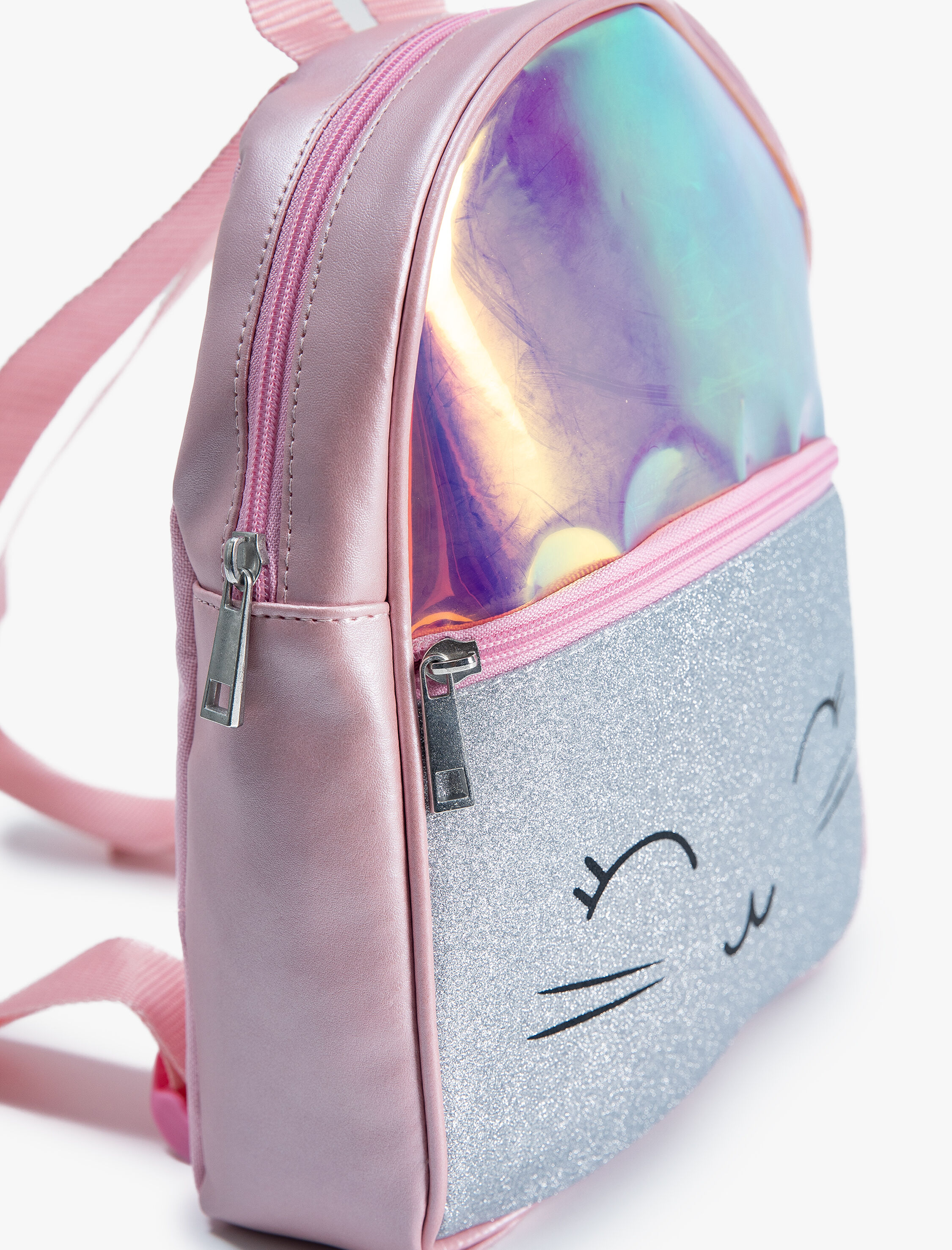  Kız Çocuk Parlak Kedi Baskı Detaylı Sırt Çantası