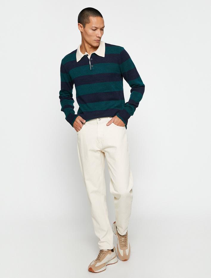  Basic Triko Kazak Polo Yaka Düğme Detaylı