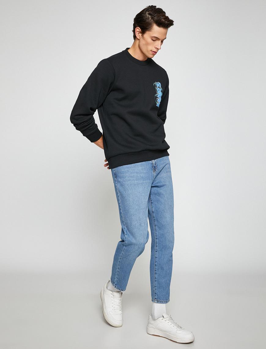   Basic Sweatshirt Bisiklet Yaka Uzay Baskılı
