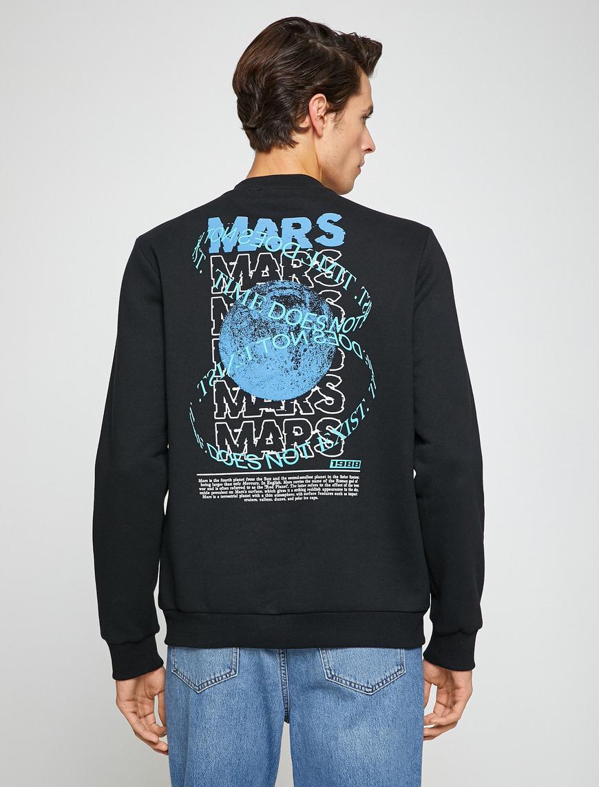   Basic Sweatshirt Bisiklet Yaka Uzay Baskılı