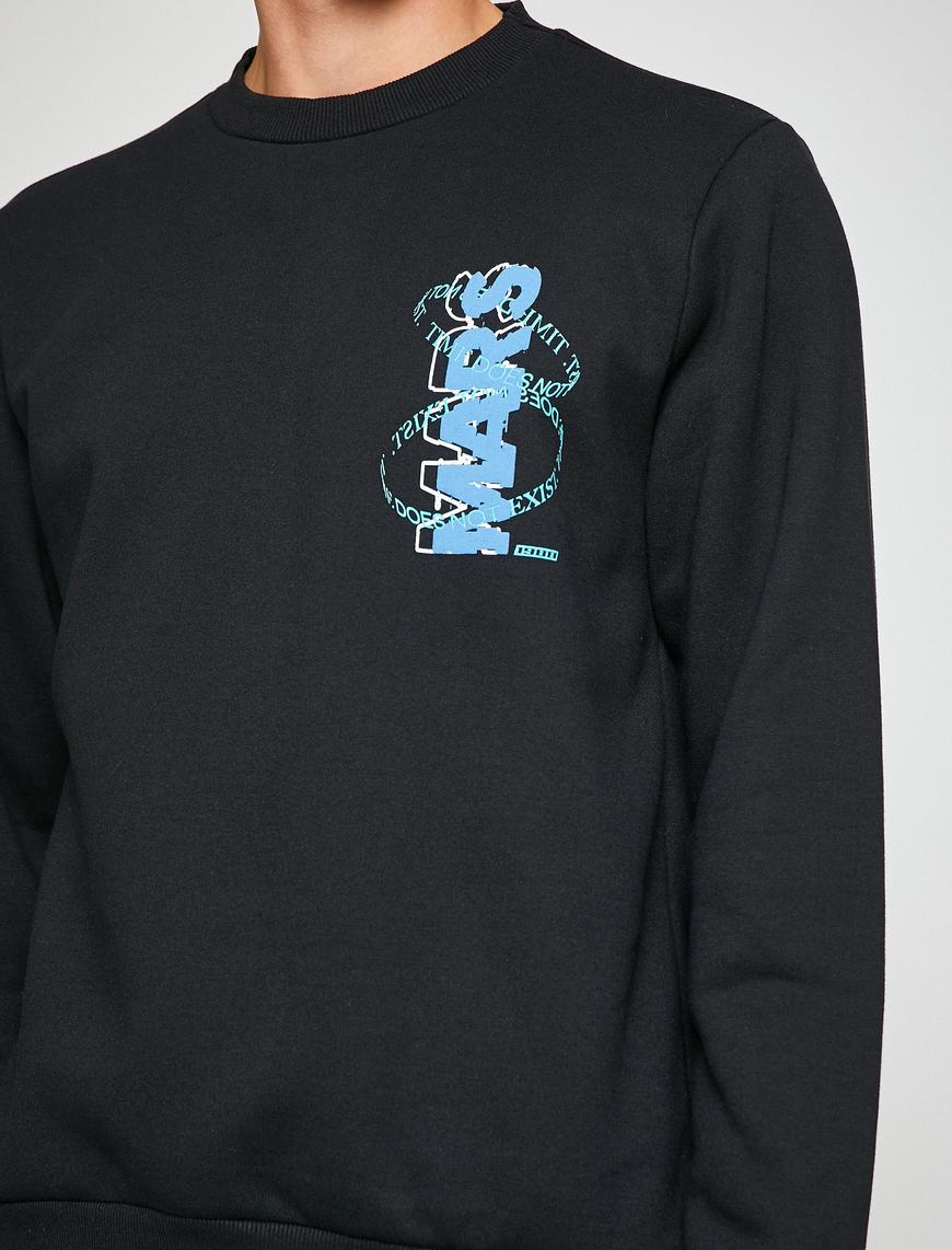   Basic Sweatshirt Bisiklet Yaka Uzay Baskılı