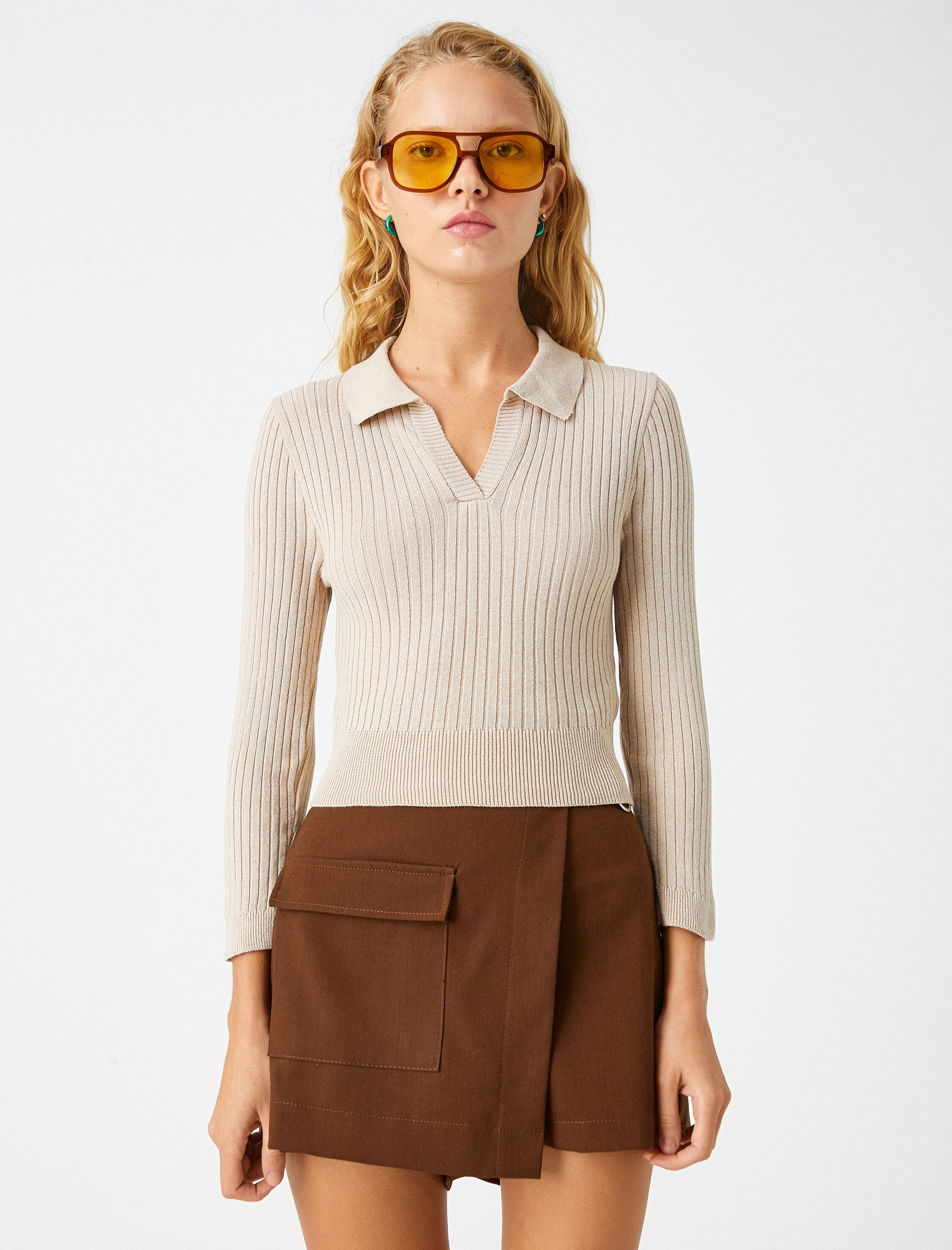 Crop Triko Kazak Polo Yaka