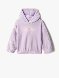 Polar Kapşonlu Sweatshirt Peluş Detaylı Pul-Payet İşlemeli