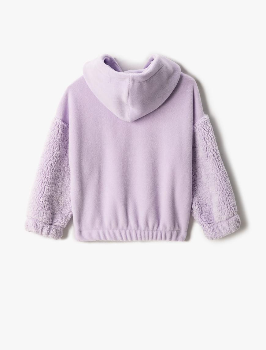  Kız Çocuk Polar Kapşonlu Sweatshirt Peluş Detaylı Pul-Payet İşlemeli