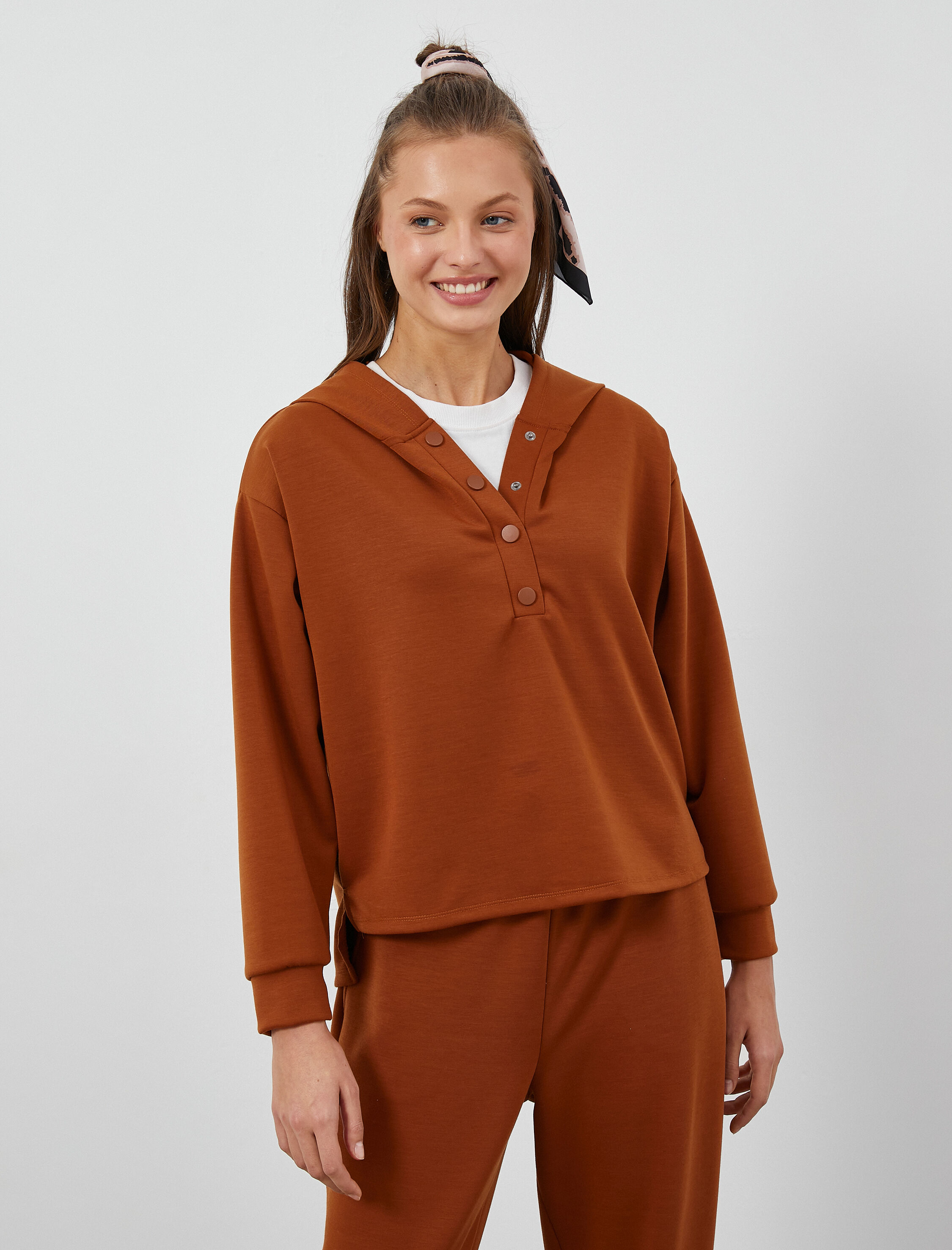   Kapüşonlu Pijama Üstü Uzun Kollu