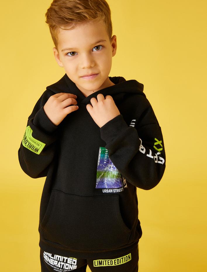Erkek Çocuk Baskılı Kapüşonlu Sweatshirt