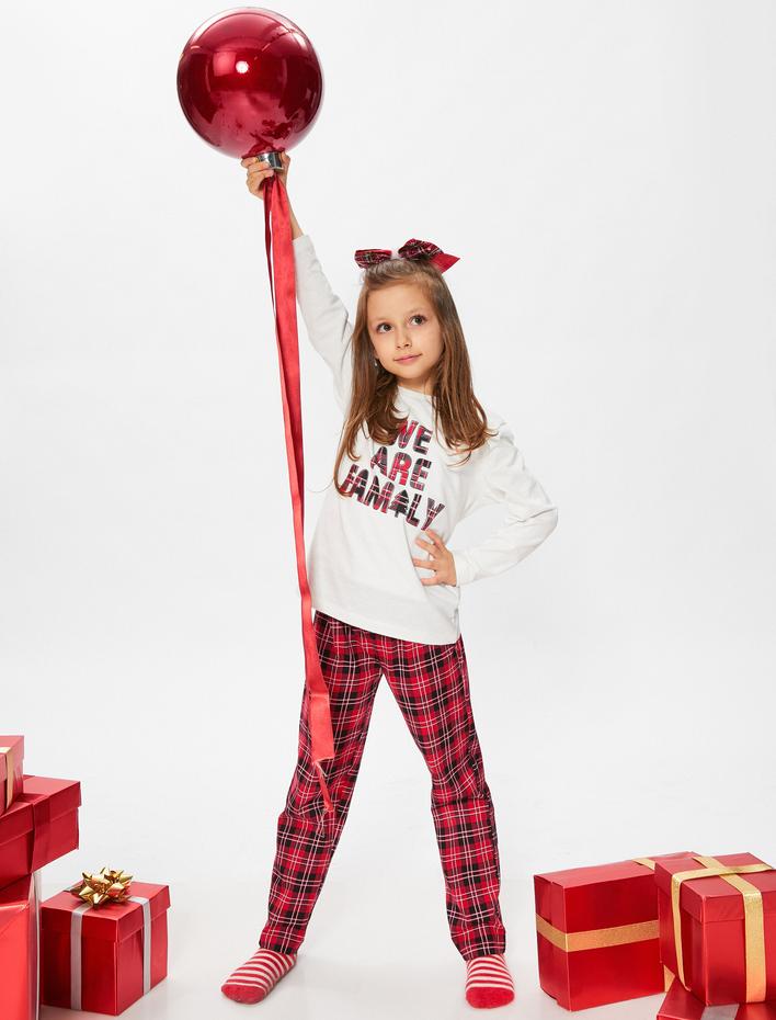  Pijama Takımı Uzun Kollu Tişört ve Beli Lastikli Pijama Altı 2 Parça