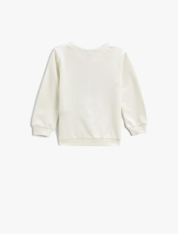 Kız Bebek Tavşan Baskılı Sweatshirt Bisiklet Yaka Pamuklu