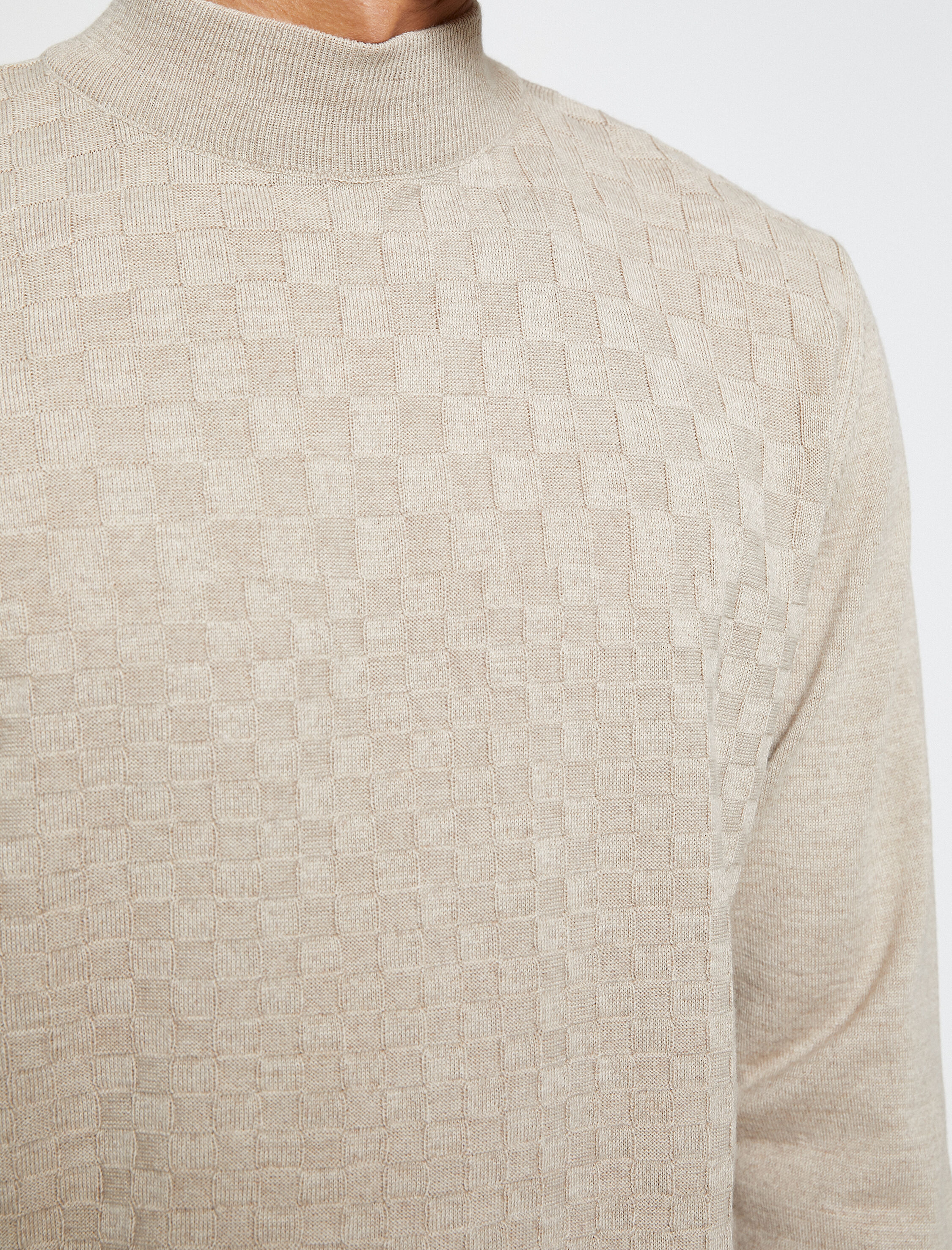   Basic Triko Kazak Yarım Balıkçı Yaka Uzun Kollu Geometrik Desenli