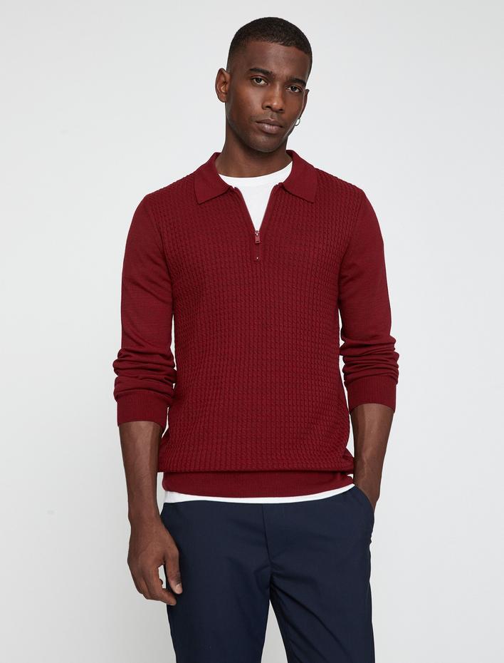  Polo Yaka Kazak Fermuar Detaylı