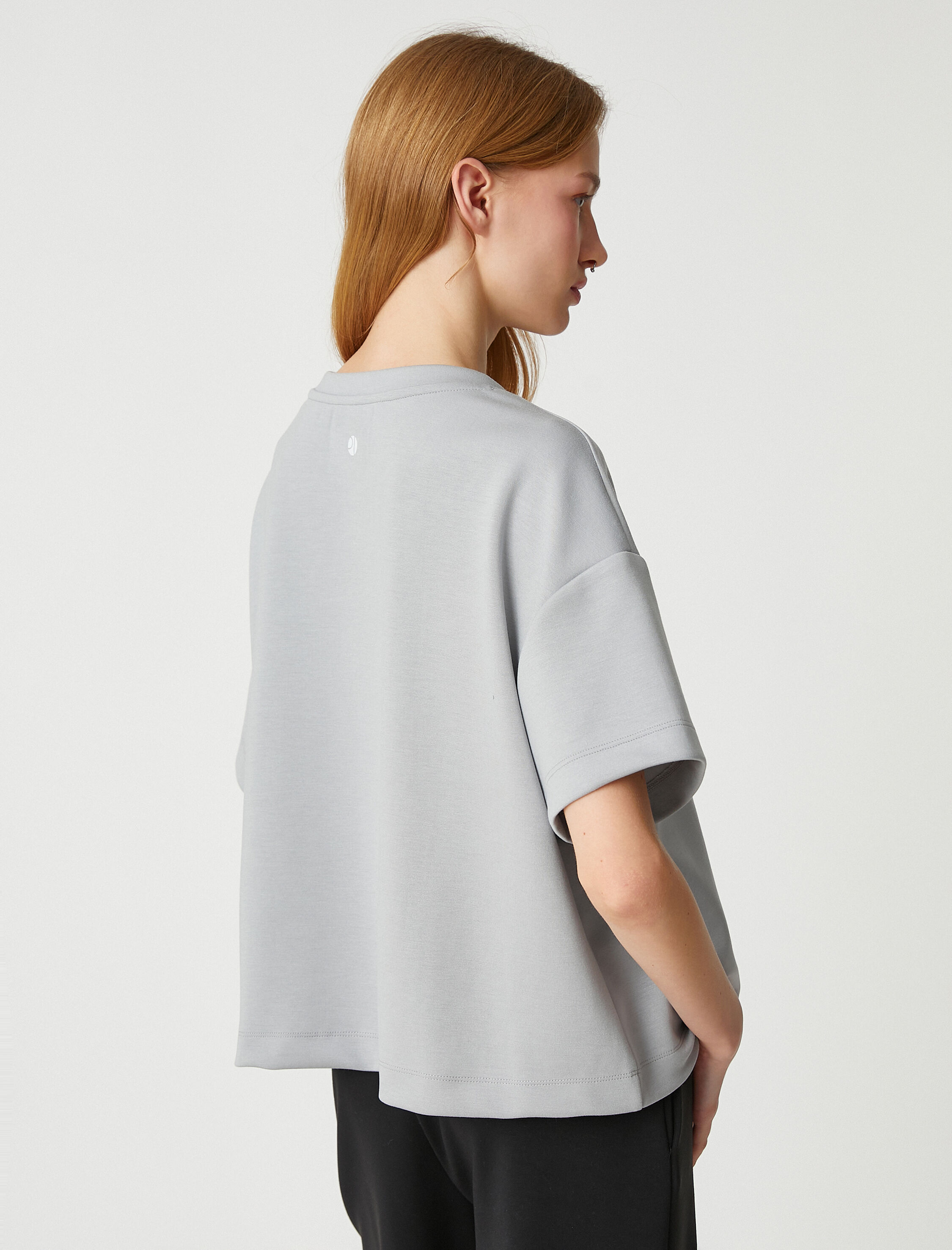   Crop Spor Tişört Büyük Slogan Baskılı Modal Karışımlı