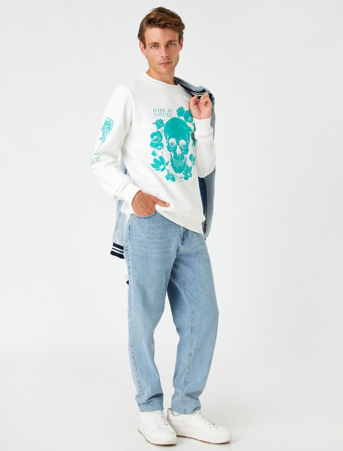  Kuru Kafa Baskılı Sweatshirt Şardonlu Bisiklet Yaka