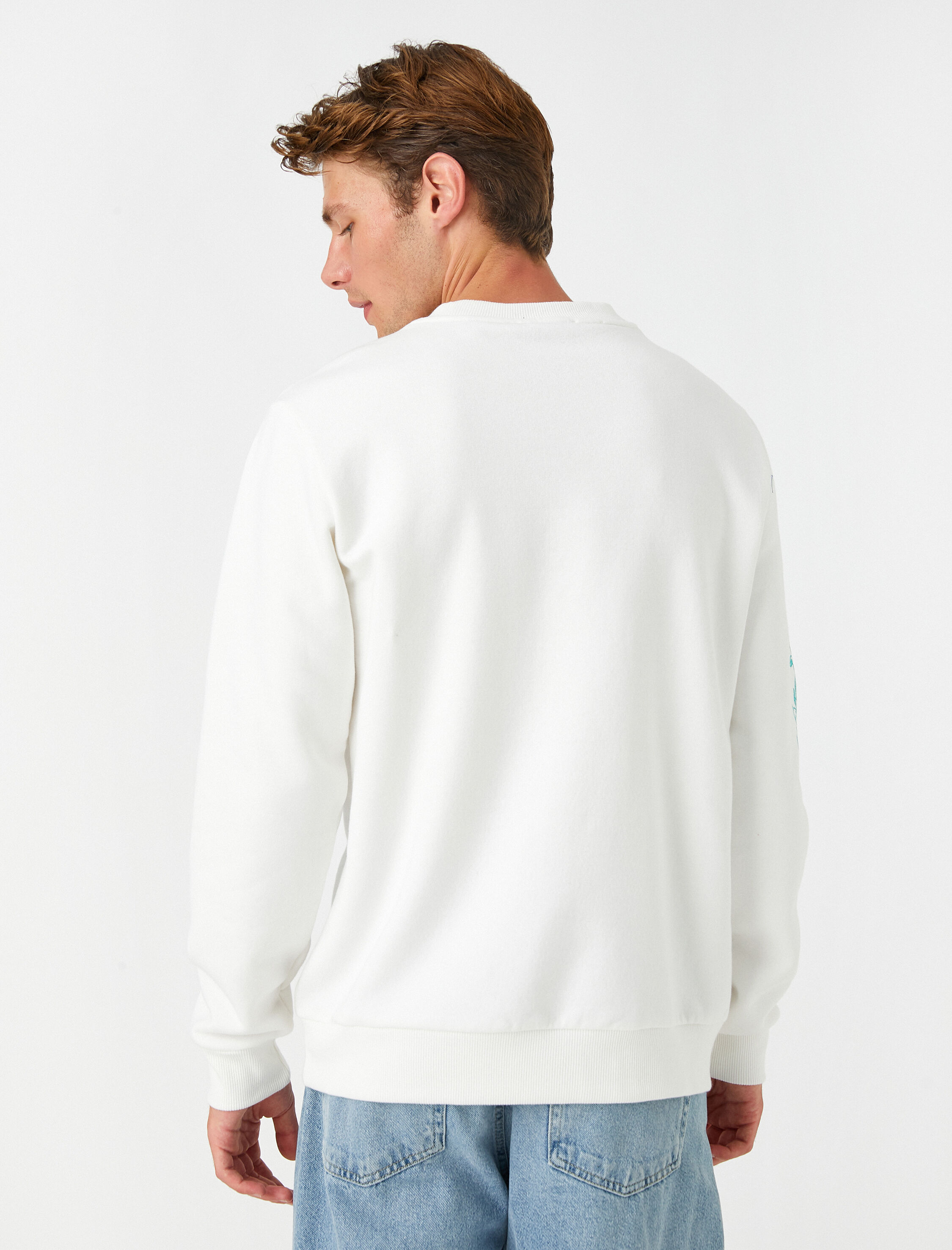   Kuru Kafa Baskılı Sweatshirt Şardonlu Bisiklet Yaka